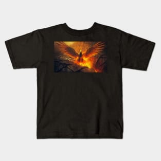 Dark phoenix bird rising out of lava Kids T-Shirt